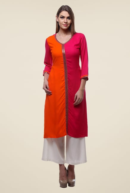 Varanga Pink & White Solid Kurta With Palazzo Varanga Pink & White Solid Kurta With Palazzo