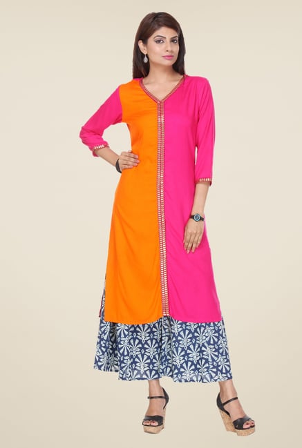 Varanga Pink & Blue Solid Kurta With Palazzo Varanga Pink & Blue Solid Kurta With Palazzo