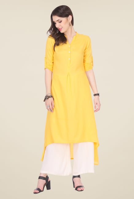 Varanga Yellow & White Solid Kurta With Palazzo Varanga Yellow & White Solid Kurta With Palazzo