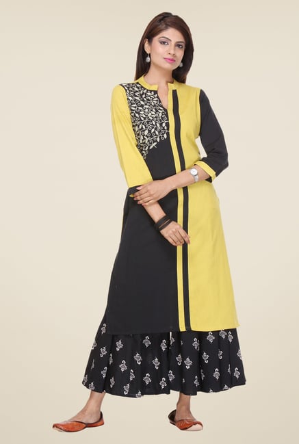 Varanga Yellow & Black Embroidered Kurta With Palazzo Varanga Yellow & Black Embroidered Kurta With Palazzo
