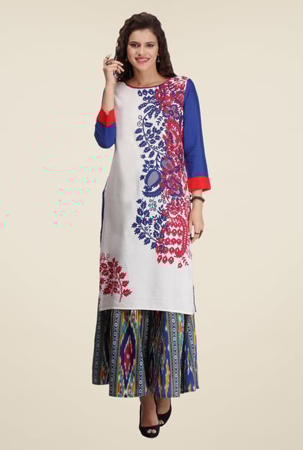 Varanga White & Blue Printed Kurta With Palazzo Varanga White & Blue Printed Kurta With Palazzo