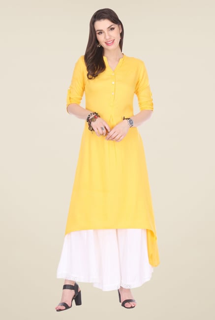 Varanga Yellow & White Solid Kurta With Palazzo Varanga Yellow & White Solid Kurta With Palazzo