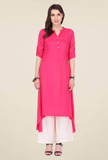 Varanga Pink & White Solid Kurta With Palazzo Varanga Pink & White Solid Kurta With Palazzo