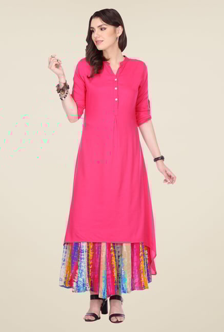 Varanga Pink Solid Kurta With Palazzo Varanga Pink Solid Kurta With Palazzo