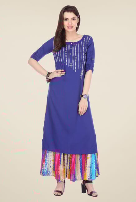 Varanga Blue Embroidered Kurta With Palazzo Varanga Blue Embroidered Kurta With Palazzo
