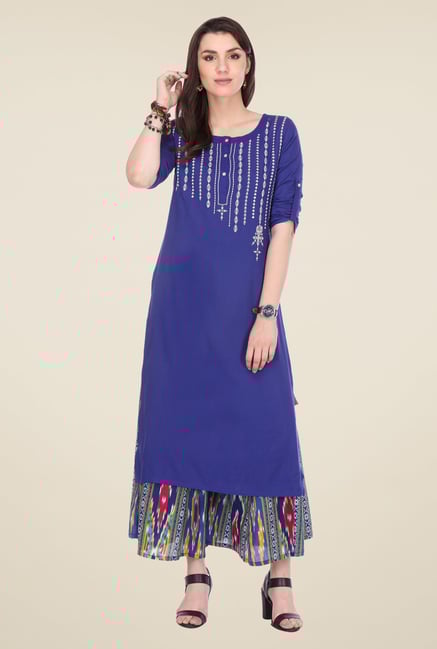 Varanga Blue Embroidered Kurta With Palazzo Varanga Blue Embroidered Kurta With Palazzo