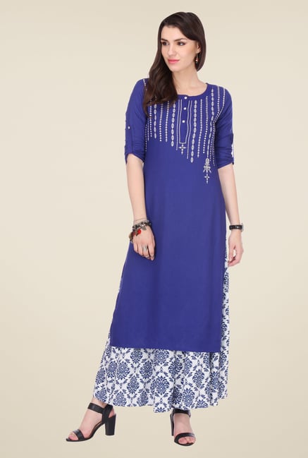 Varanga Blue & White Embroidered Kurta With Palazzo Varanga Blue & White Embroidered Kurta With Palazzo