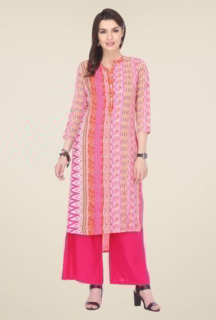 Varanga Pink Printed Kurta With Palazzo Varanga Pink Printed Kurta With Palazzo