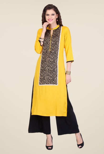 Varanga Yellow & Black Printed Kurta With Palazzo Varanga Yellow & Black Printed Kurta With Palazzo