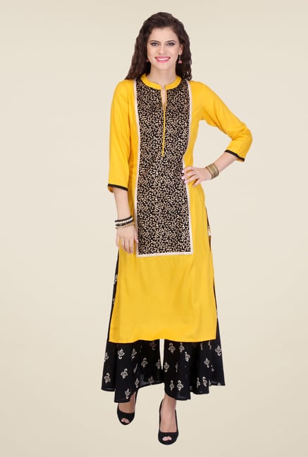Varanga Yellow & Black Printed Kurta With Palazzo Varanga Yellow & Black Printed Kurta With Palazzo