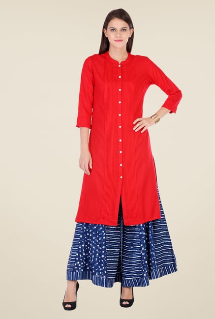 Varanga Red & Blue Solid Kurta With Palazzo Varanga Red & Blue Solid Kurta With Palazzo