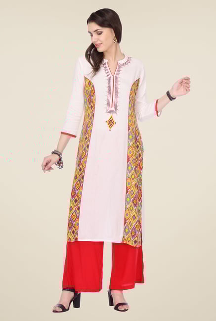 Varanga White & Red Printed Kurta With Palazzo Varanga White & Red Printed Kurta With Palazzo