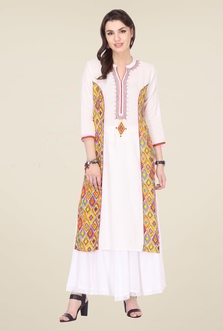 Varanga White Printed Kurta With Palazzo Varanga White Printed Kurta With Palazzo