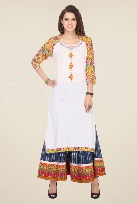 Varanga White & Blue Printed Kurta With Palazzo Varanga White & Blue Printed Kurta With Palazzo