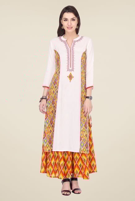 Varanga White & Yellow Printed Kurta With Palazzo Varanga White & Yellow Printed Kurta With Palazzo