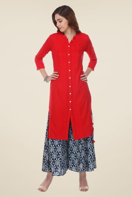 Varanga Red & Blue Solid Kurta With Palazzo Varanga Red & Blue Solid Kurta With Palazzo