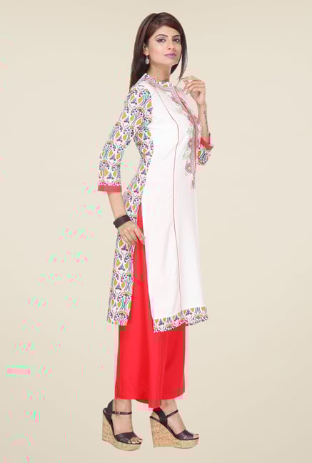Varanga White & Red Embroidered Kurta With Palazzo Varanga White & Red Embroidered Kurta With Palazzo