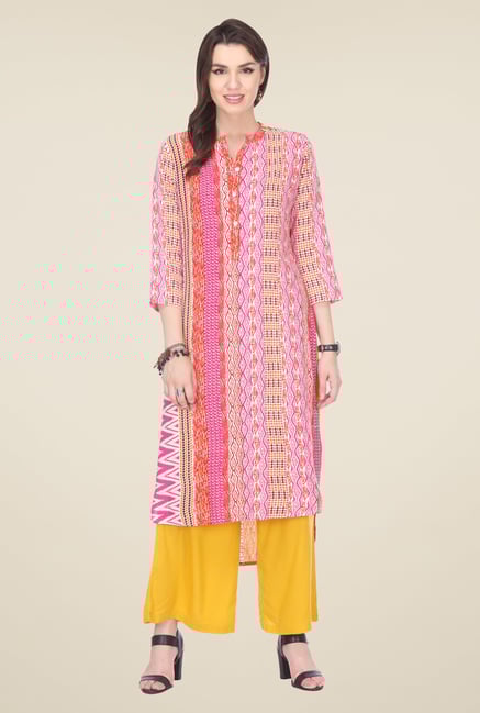 Varanga Pink & Yellow Printed Kurta With Palazzo Varanga Pink & Yellow Printed Kurta With Palazzo