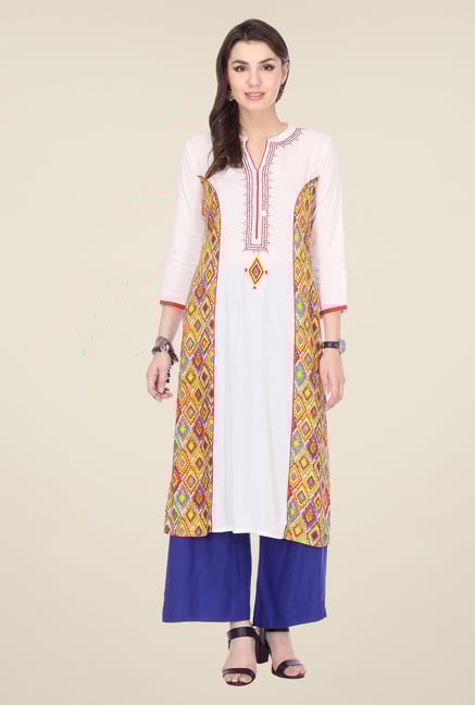 Varanga White & Blue Printed Kurta With Palazzo Varanga White & Blue Printed Kurta With Palazzo