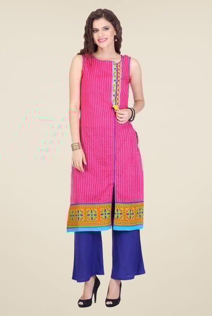 Varanga Pink & Blue Printed Kurta With Palazzo Varanga Pink & Blue Printed Kurta With Palazzo
