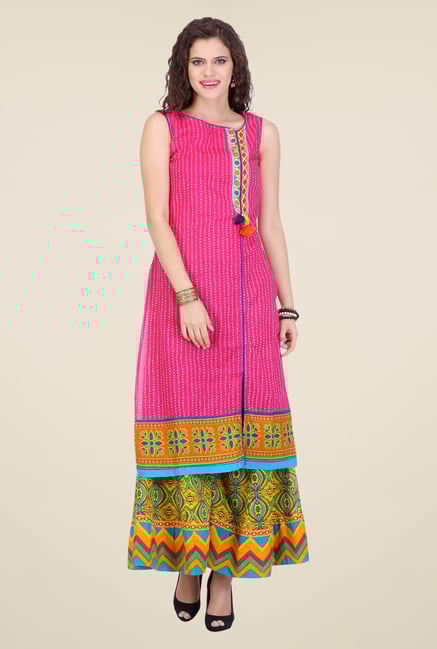 Varanga Pink & Yellow Printed Kurta With Palazzo Varanga Pink & Yellow Printed Kurta With Palazzo