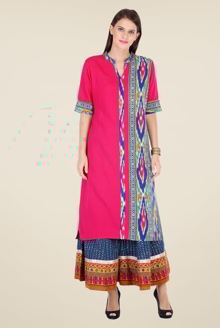 Varanga Pink & Blue Printed Kurta With Palazzo Varanga Pink & Blue Printed Kurta With Palazzo