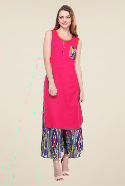 Varanga Pink & Blue Solid Kurta With Palazzo Varanga Pink & Blue Solid Kurta With Palazzo