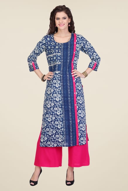 Varanga Blue & Pink Printed Kurta With Palazzo Varanga Blue & Pink Printed Kurta With Palazzo
