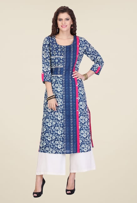 Varanga Blue & White Printed Kurta With Palazzo Varanga Blue & White Printed Kurta With Palazzo