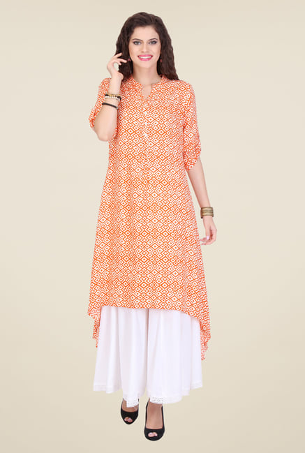 Varanga Orange & White Printed Kurta With Palazzo Varanga Orange & White Printed Kurta With Palazzo
