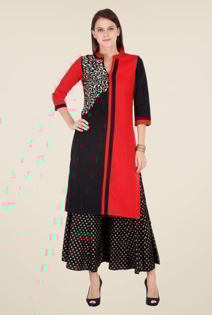 Varanga Red & Black Embroidered Kurta With Palazzo Varanga Red & Black Embroidered Kurta With Palazzo