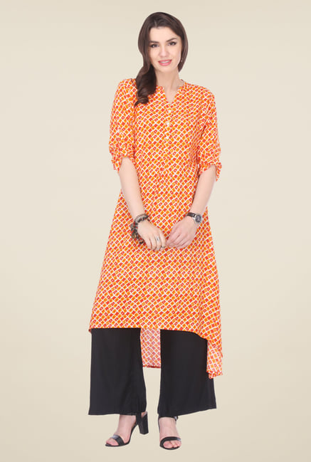 Varanga Orange & Black Printed Kurta With Palazzo Varanga Orange & Black Printed Kurta With Palazzo