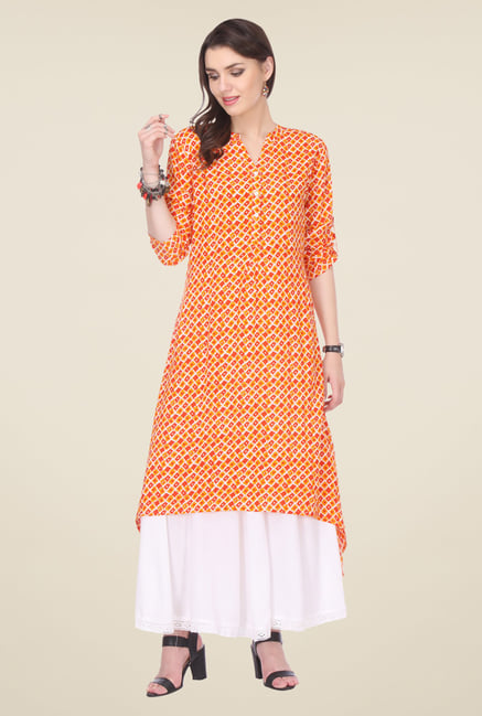 Varanga Orange & White Printed Kurta With Palazzo Varanga Orange & White Printed Kurta With Palazzo