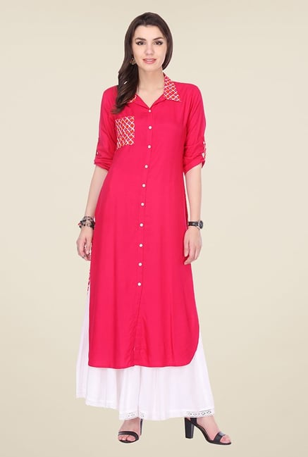 Varanga Pink & White Solid Kurta With Palazzo Varanga Pink & White Solid Kurta With Palazzo