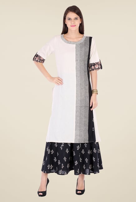 Varanga White & Black Embroidered Kurta With Palazzo Varanga White & Black Embroidered Kurta With Palazzo