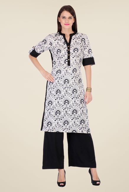 Varanga White & Black Printed Kurta With Palazzo Varanga White & Black Printed Kurta With Palazzo