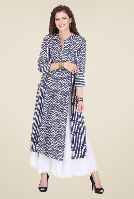 Varanga Blue & White Printed Kurta With Palazzo Varanga Blue & White Printed Kurta With Palazzo