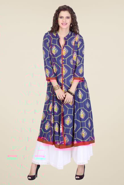 Varanga Blue & White Printed Kurta With Palazzo Varanga Blue & White Printed Kurta With Palazzo