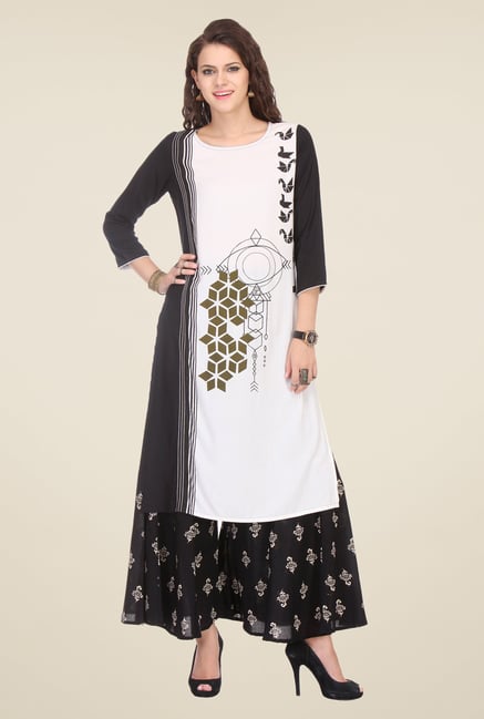 Varanga White & Black Printed Kurta With Palazzo Varanga White & Black Printed Kurta With Palazzo