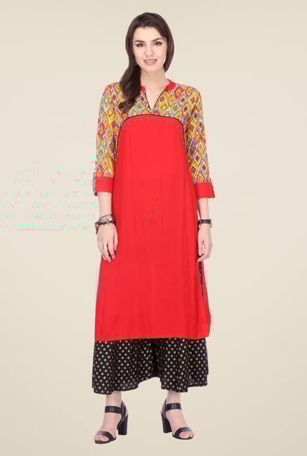 Varanga Red & Black Printed Kurta With Palazzo Varanga Red & Black Printed Kurta With Palazzo