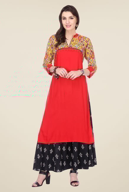 Varanga Red & Black Printed Kurta With Palazzo Varanga Red & Black Printed Kurta With Palazzo
