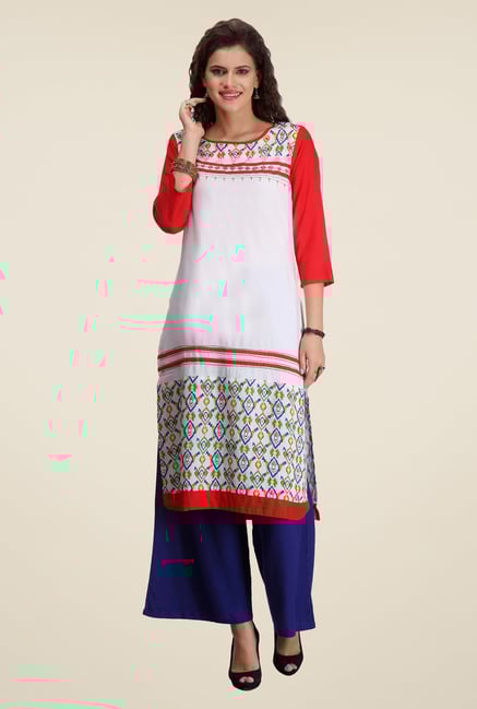 Varanga White & Blue Printed Kurta With Palazzo Varanga White & Blue Printed Kurta With Palazzo