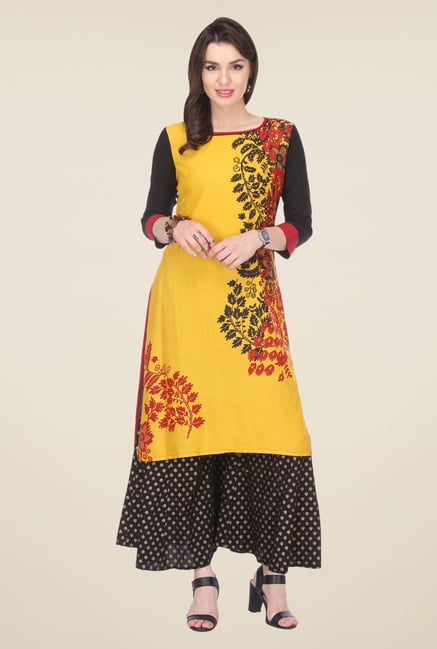 Varanga Yellow & Black Printed Kurta With Palazzo Varanga Yellow & Black Printed Kurta With Palazzo