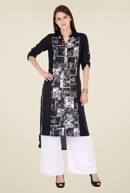 Varanga Black & White Printed Kurta With Palazzo Varanga Black & White Printed Kurta With Palazzo