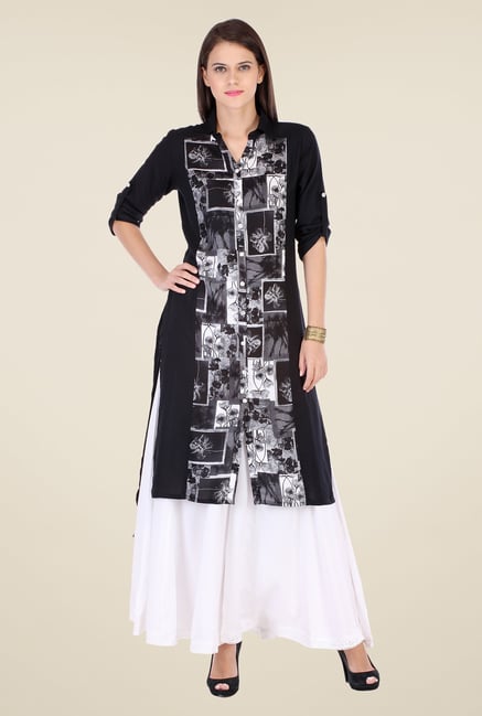 Varanga Black & White Printed Kurta With Palazzo Varanga Black & White Printed Kurta With Palazzo