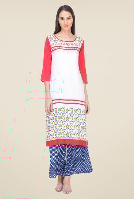 Varanga White & Blue Printed Kurta With Palazzo Varanga White & Blue Printed Kurta With Palazzo
