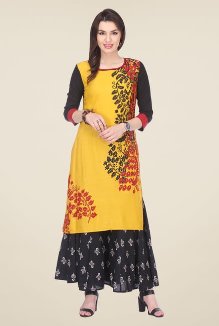 Varanga Yellow & Black Printed Kurta With Palazzo Varanga Yellow & Black Printed Kurta With Palazzo