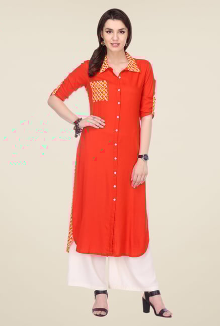 Varanga Orange & White Solid Kurta With Palazzo Varanga Orange & White Solid Kurta With Palazzo