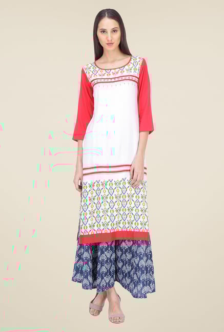 Varanga White & Blue Printed Kurta With Palazzo Varanga White & Blue Printed Kurta With Palazzo