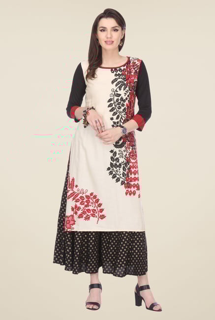 Varanga Cream & Black Printed Kurta With Palazzo Varanga Cream & Black Printed Kurta With Palazzo